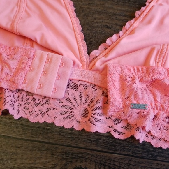 Victoria's Secret PINK Bralette Lace Coral Floral - Picture 6 of 8